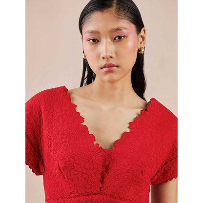 CHANDRIMA Red Quilted Jumpsuit