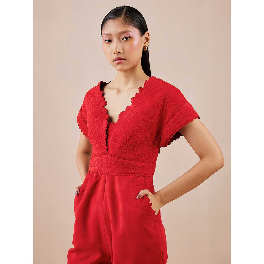 CHANDRIMA Red Quilted Jumpsuit