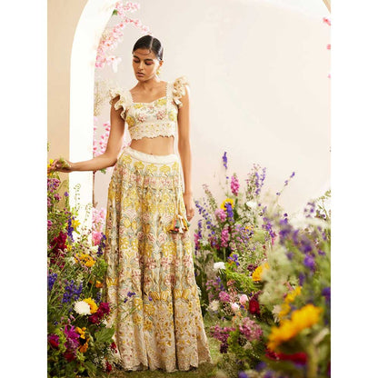 CHANDRIMA Ivory Multi Pastel Cutwork Lehenga