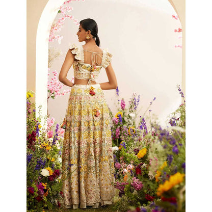CHANDRIMA Ivory Multi Pastel Cutwork Lehenga