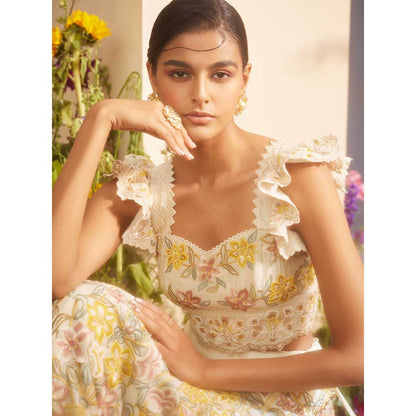 CHANDRIMA Ivory Multi Pastel Beadwork Crop Top