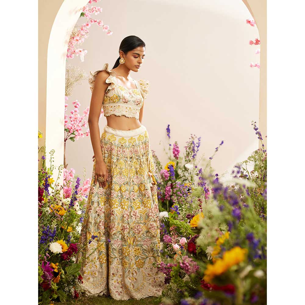 CHANDRIMA Ivory Multi Pastel Beadwork Crop Top