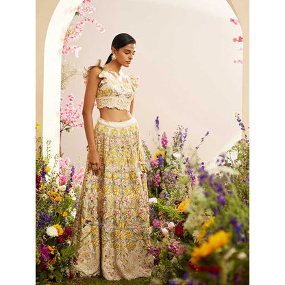 CHANDRIMA Ivory Multi Pastel Beadwork Crop Top