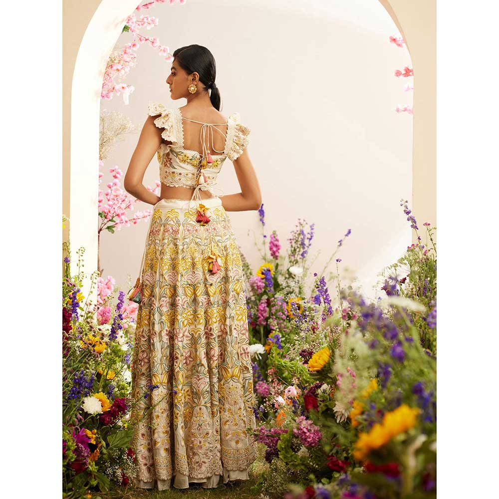 CHANDRIMA Ivory Multi Pastel Beadwork Crop Top