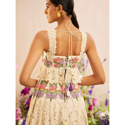 CHANDRIMA Ivory Floral Beadwork Crop Top