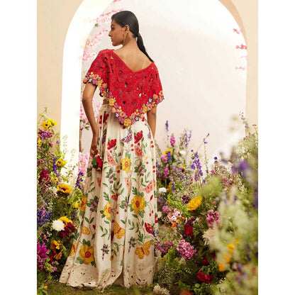 CHANDRIMA Ivory Chanderi Floral Applique Lehenga