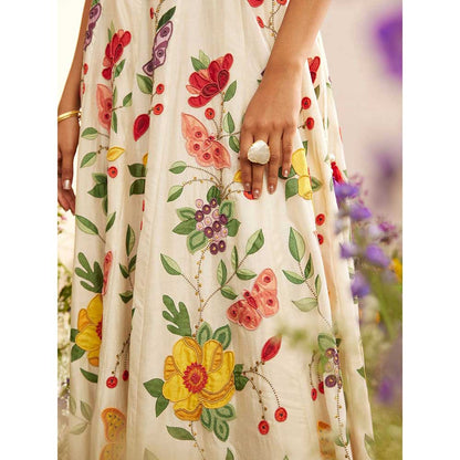 CHANDRIMA Ivory Chanderi Floral Applique Lehenga