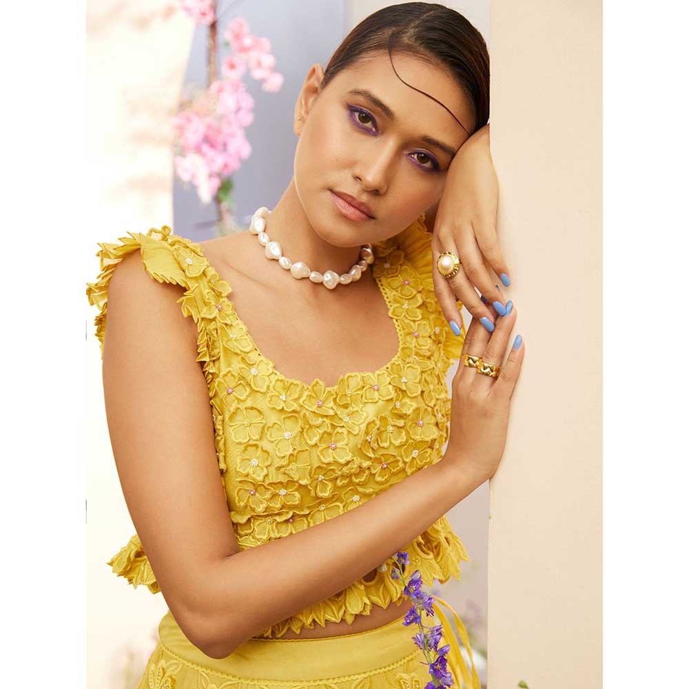 CHANDRIMA Yellow Floral Crop Top