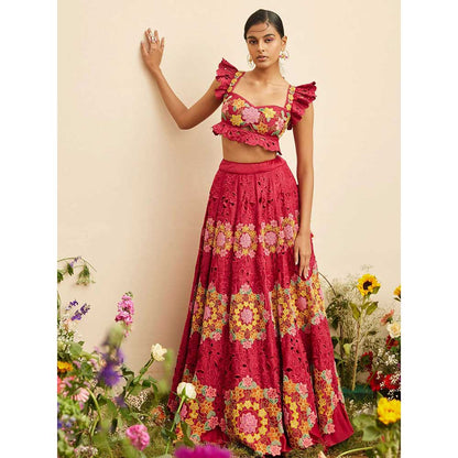 CHANDRIMA Fuchsia Beadwork & Cutwork Lehenga