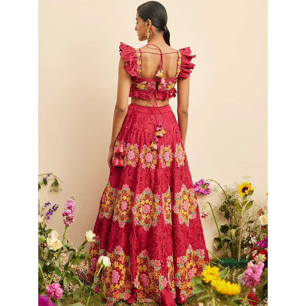 CHANDRIMA Fuchsia Beadwork & Cutwork Lehenga