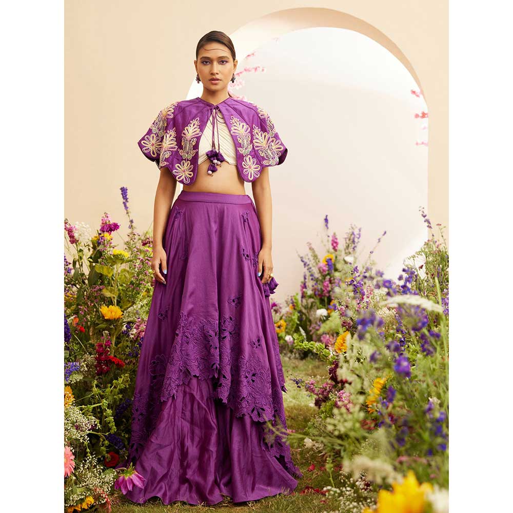 CHANDRIMA Purple Contrast Cordwork Cape