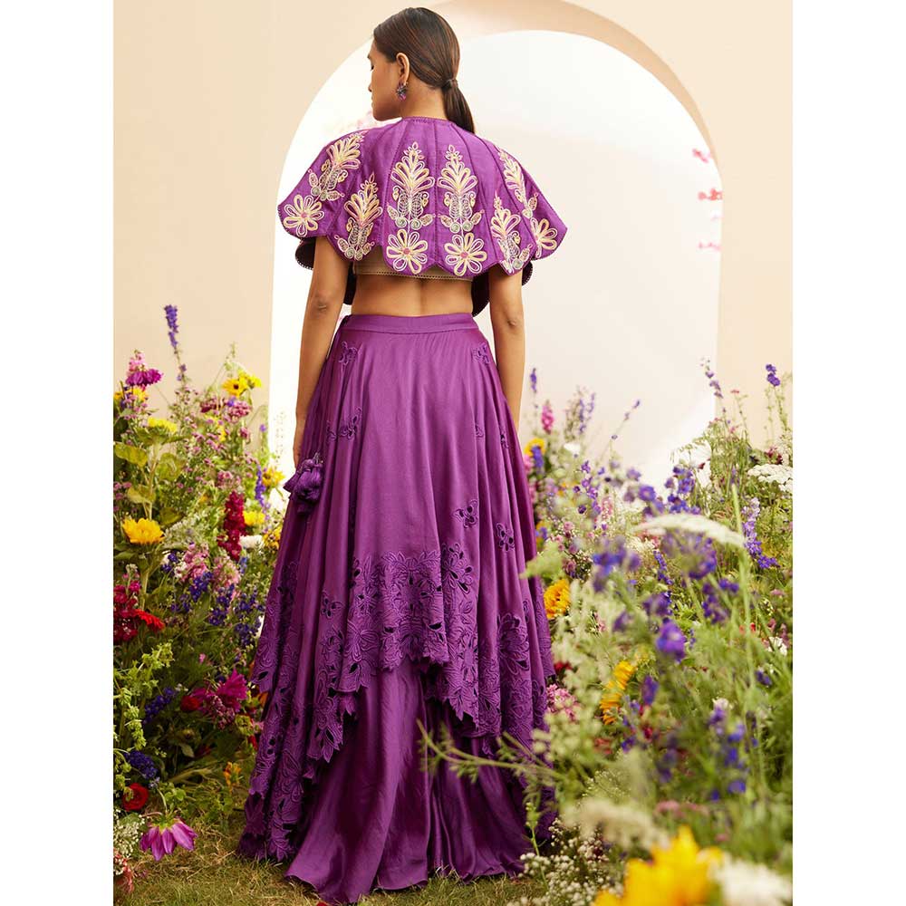 CHANDRIMA Purple Contrast Cordwork Cape
