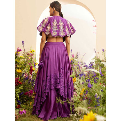 CHANDRIMA Purple Contrast Cordwork Cape