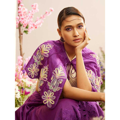 CHANDRIMA Purple Contrast Cordwork Cape