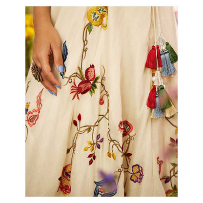 CHANDRIMA Ivory Cutwork Embroidered Layered Lehenga