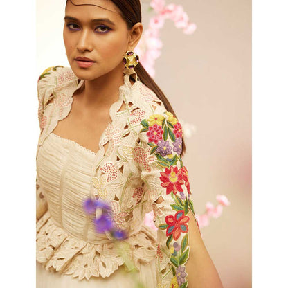 CHANDRIMA Ivory Cutwork & Beadwork Bolero Jacket