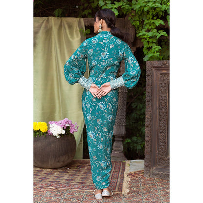 Chhavvi Aggarwal Teal Draped Shirt Dress