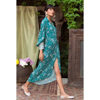 Chhavvi Aggarwal Teal Draped Shirt Dress