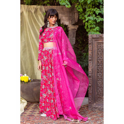 Chhavvi Aggarwal Red And Pink Lehenga (Set of 3)