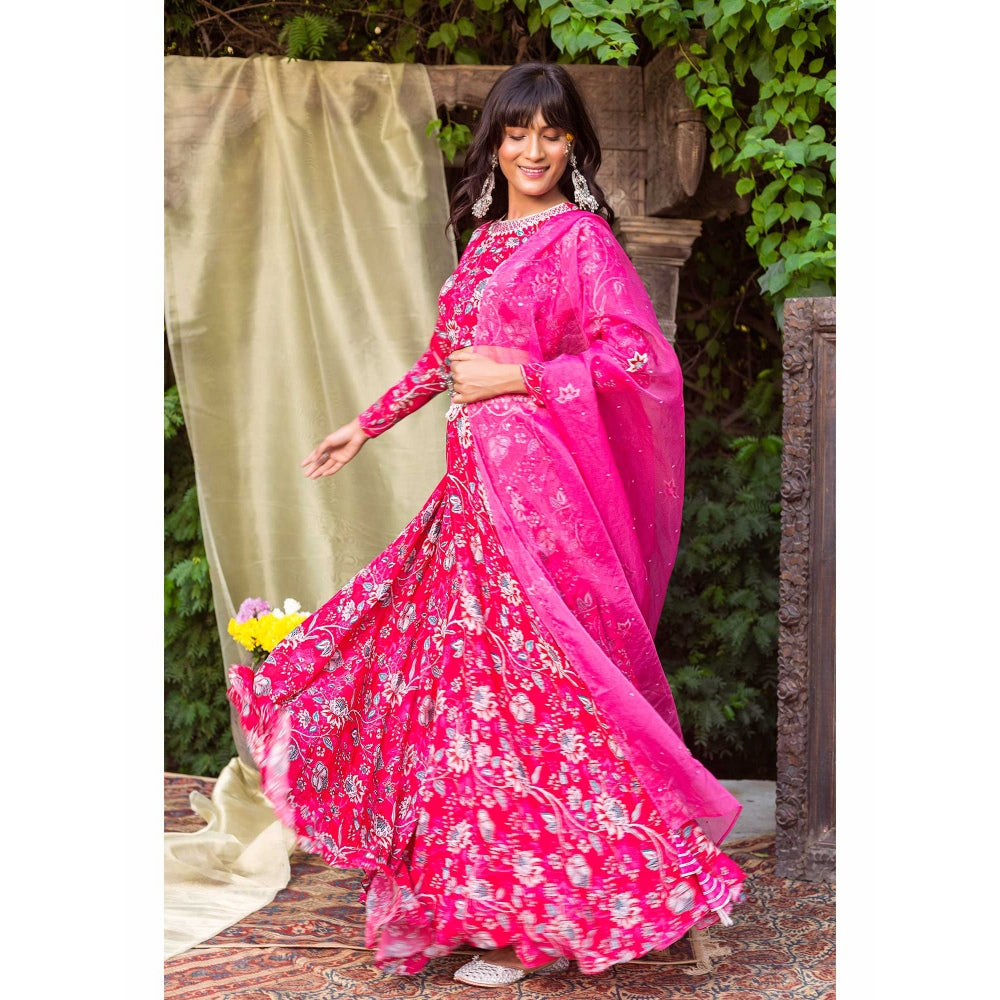 Chhavvi Aggarwal Red And Pink Lehenga (Set of 3)