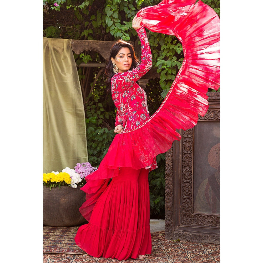 Chhavvi Aggarwal Red Print Kurta With Sharara And Dupatta (Set of 3)