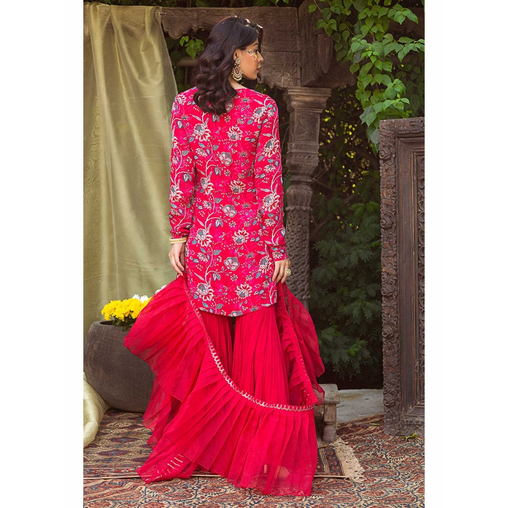 Chhavvi Aggarwal Red Print Kurta With Sharara And Dupatta (Set of 3)