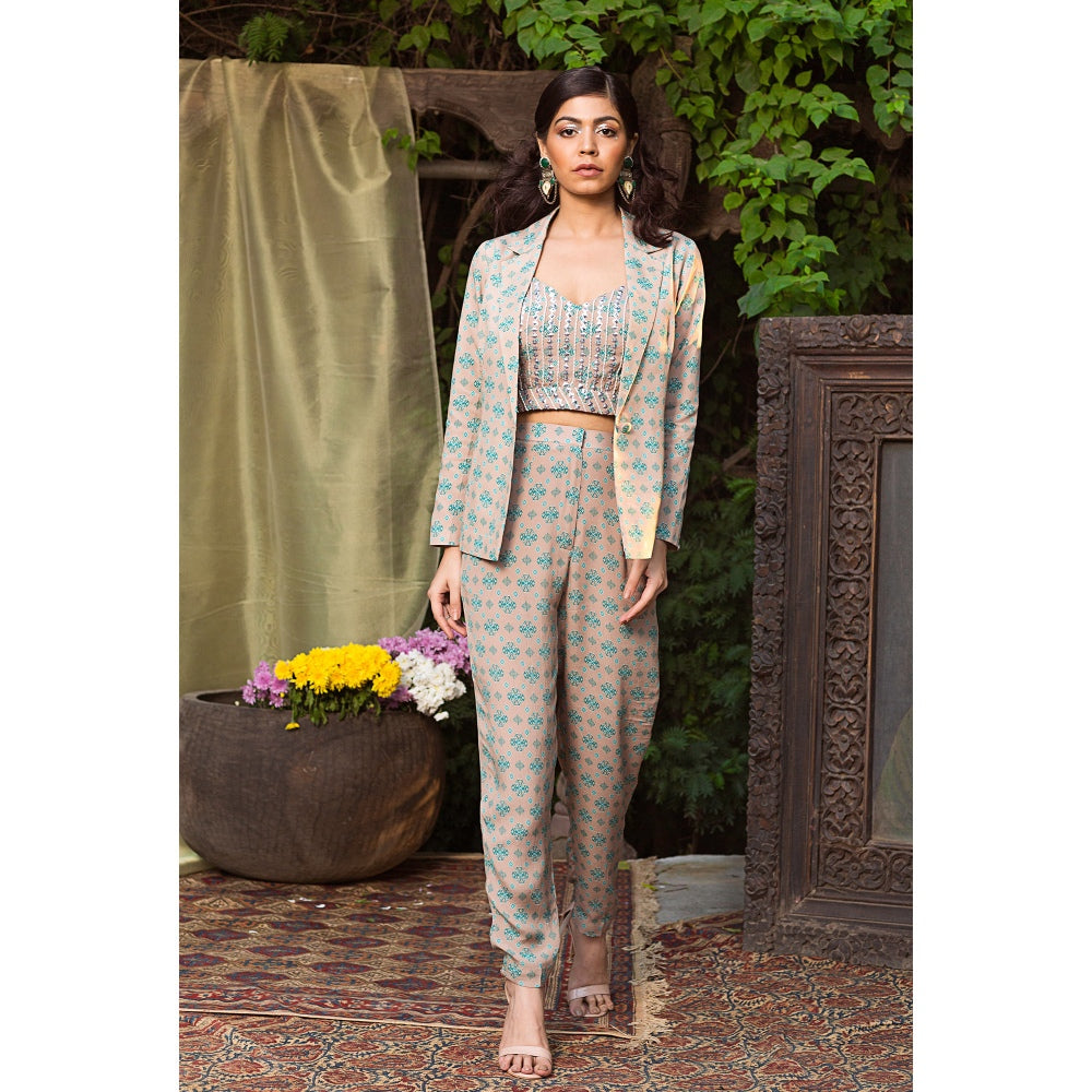Chhavvi Aggarwal Grey Print Pant Suit (Set of 3)