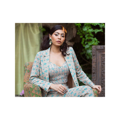 Chhavvi Aggarwal Grey Print Pant Suit (Set of 3)