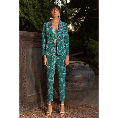Chhavvi Aggarwal Teal Print Pant Suit (Set of 3)