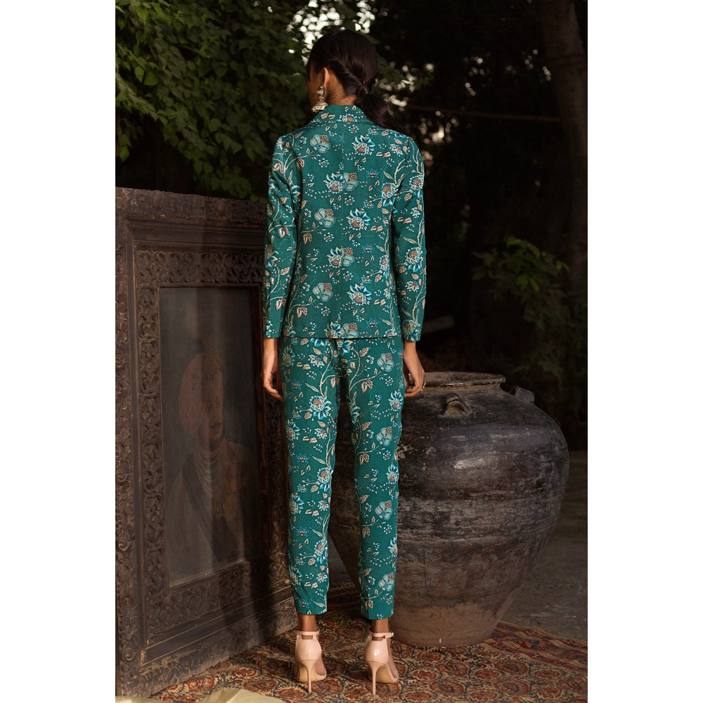 Chhavvi Aggarwal Teal Print Pant Suit (Set of 3)