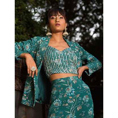 Chhavvi Aggarwal Teal Print Pant Suit (Set of 3)