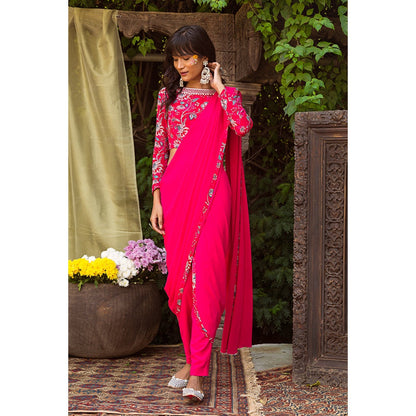 Chhavvi Aggarwal Red Pant Saree With Blouse (Set of 2)