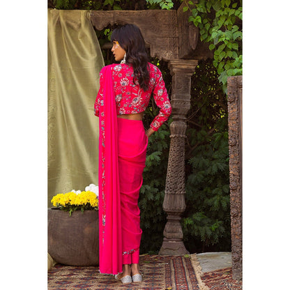 Chhavvi Aggarwal Red Pant Saree With Blouse (Set of 2)