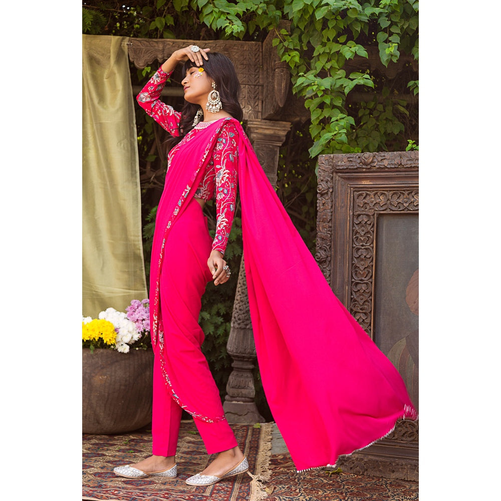 Chhavvi Aggarwal Red Pant Saree With Blouse