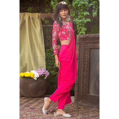 Chhavvi Aggarwal Red Pant Saree With Blouse (Set of 2)