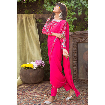 Chhavvi Aggarwal Red Pant Saree With Blouse (Set of 2)