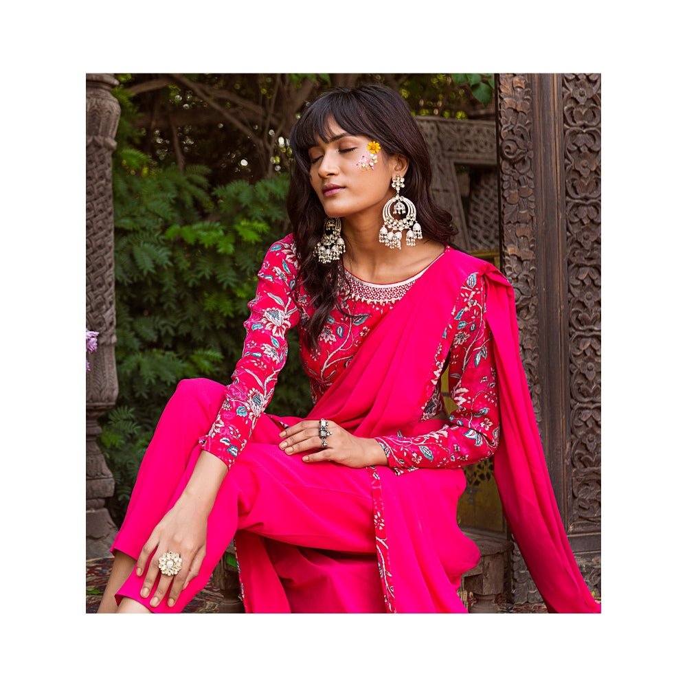 Chhavvi Aggarwal Red Pant Saree With Blouse (Set of 2)