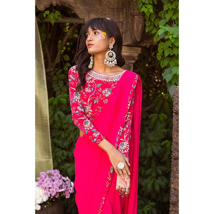 Chhavvi Aggarwal Red Pant Saree With Blouse
