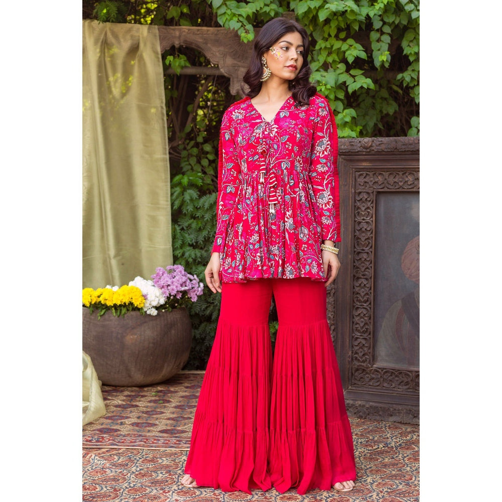 Chhavvi Aggarwal Red Print Tunic With Sharara (Set of 2)