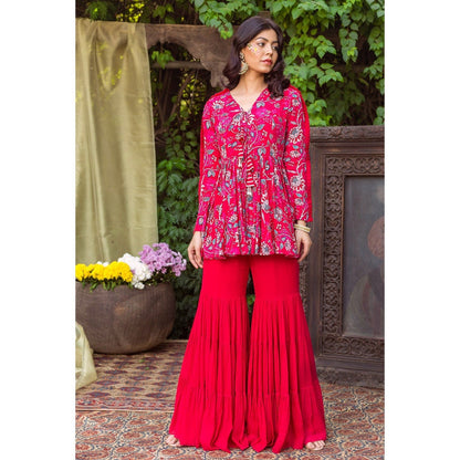 Chhavvi Aggarwal Red Print Tunic With Sharara (Set of 2)