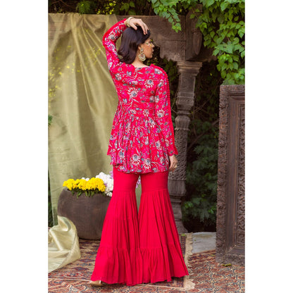 Chhavvi Aggarwal Red Print Tunic With Sharara (Set of 2)