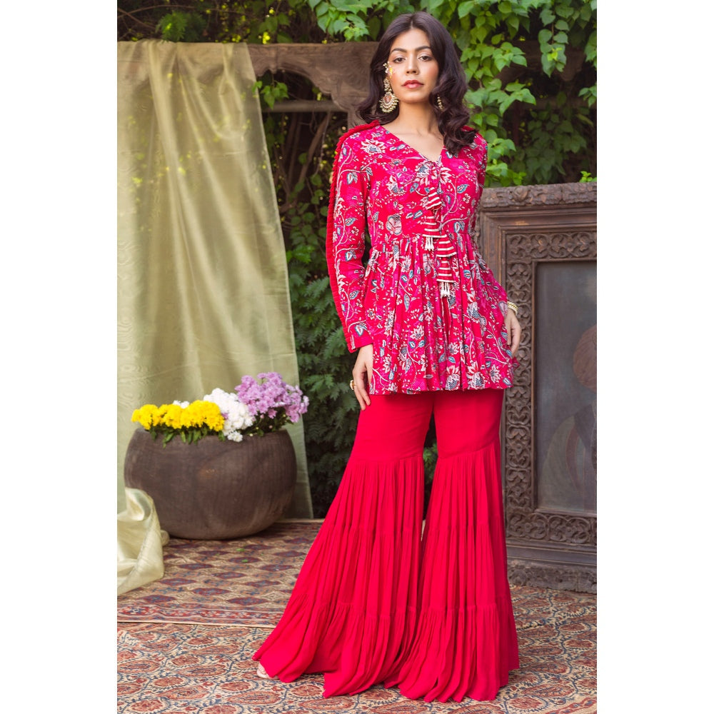 Chhavvi Aggarwal Red Print Tunic With Sharara (Set of 2)
