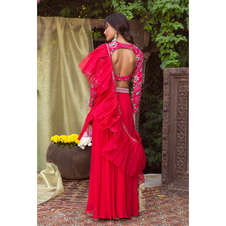 Chhavvi Aggarwal Red Printed Blouse With Palazzo And Dupatta