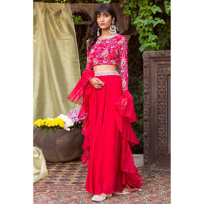 Chhavvi Aggarwal Red Printed Blouse With Palazzo And Dupatta (Set of 3)