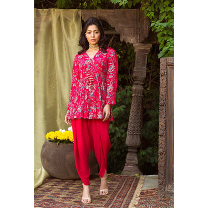 Chhavvi Aggarwal Red Printed Tunic With Dhoti (Set of 2)