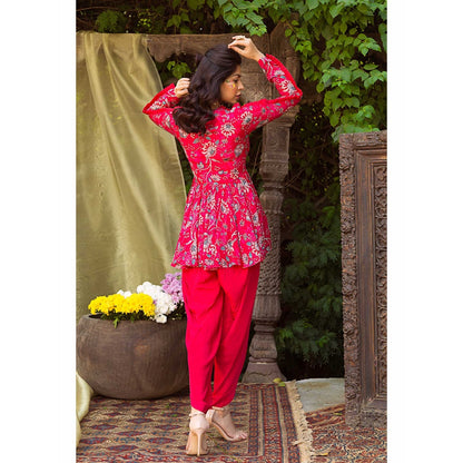 Chhavvi Aggarwal Red Printed Tunic With Dhoti (Set of 2)