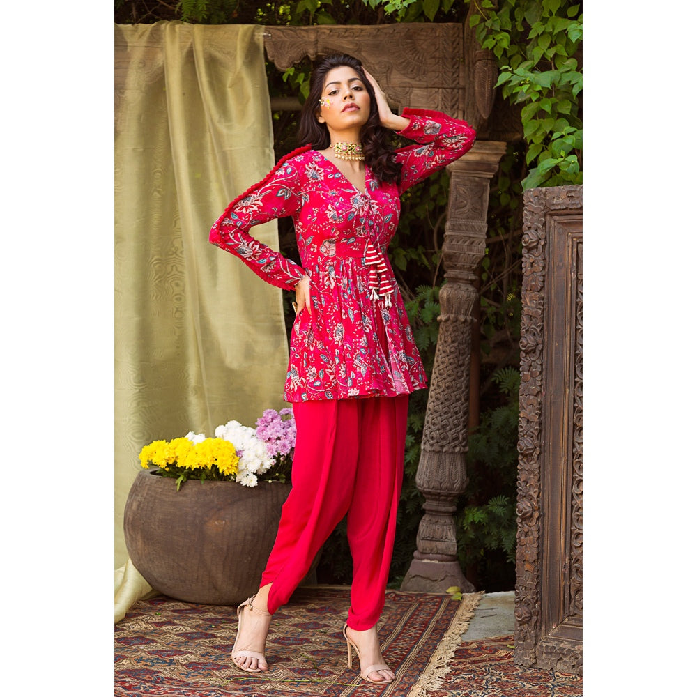 Chhavvi Aggarwal Red Printed Tunic With Dhoti (Set of 2)