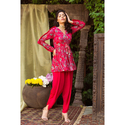 Chhavvi Aggarwal Red Printed Tunic With Dhoti (Set of 2)