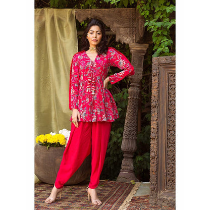 Chhavvi Aggarwal Red Printed Tunic With Dhoti (Set of 2)