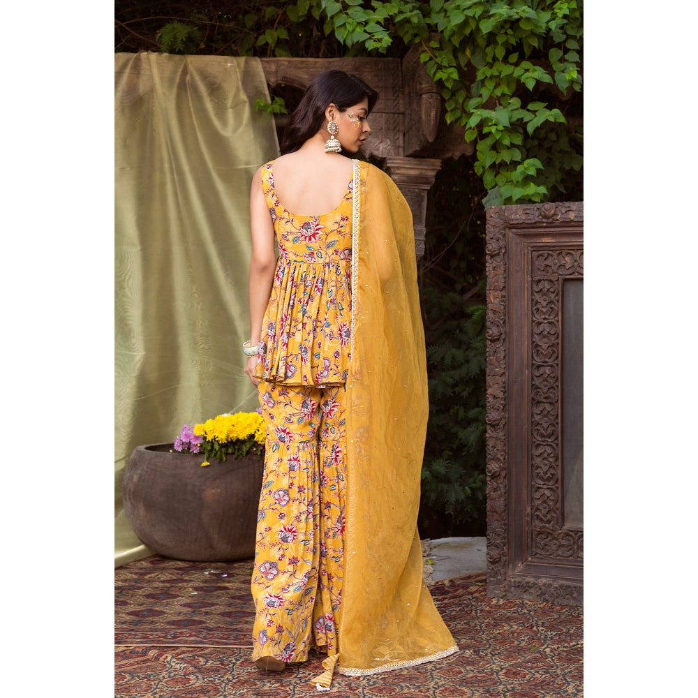 Chhavvi Aggarwal Yellow Printed Sharara With Printed Tunic And Dupatta (Set of 3)